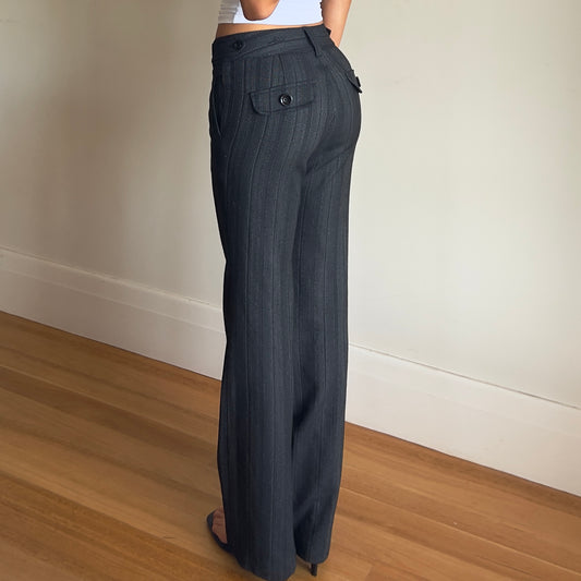 dark grey pinstripe trousers