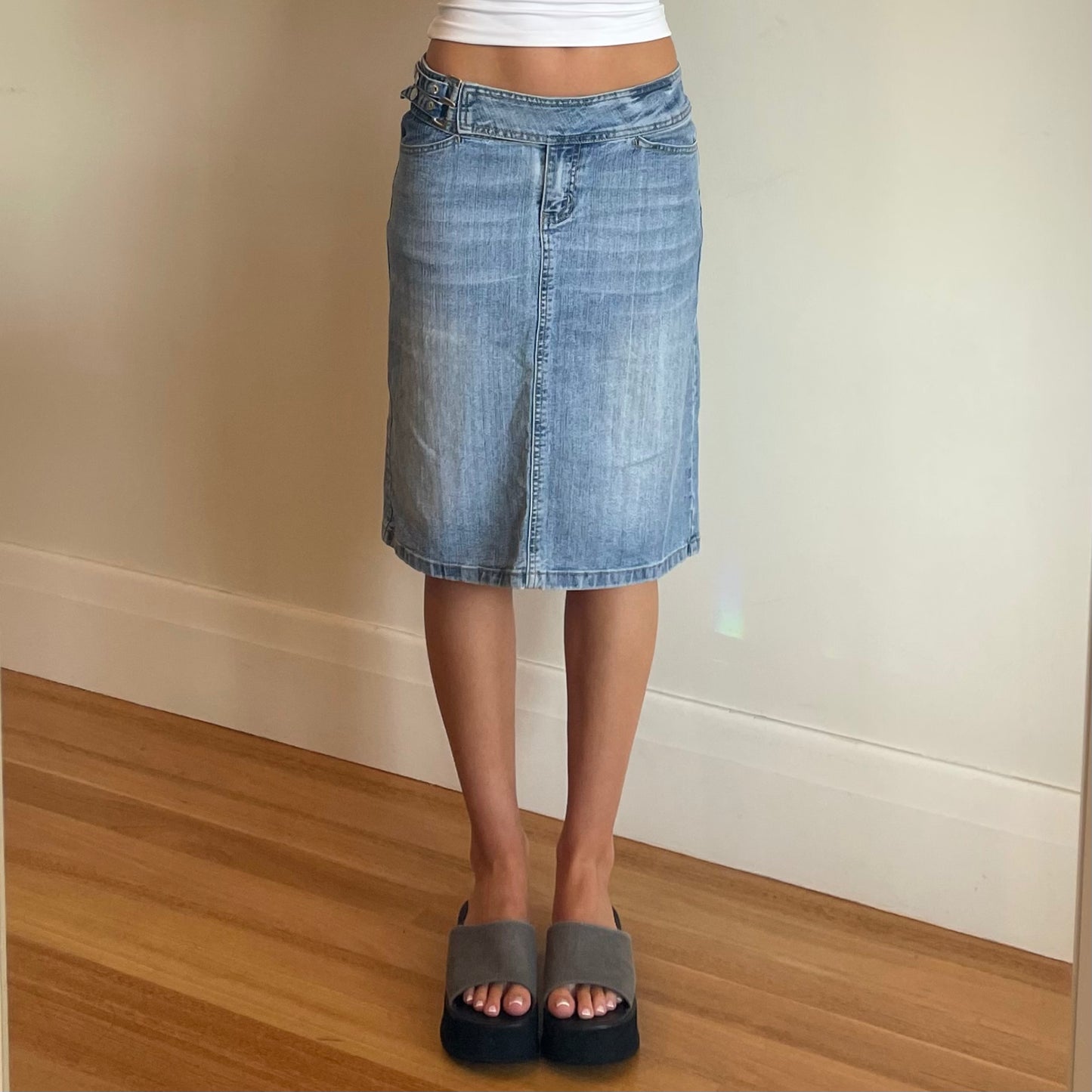 y2k denim midi skirt