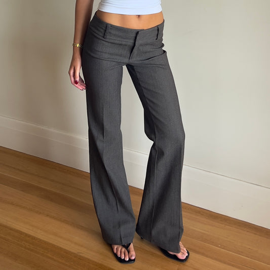 low rise grey trousers