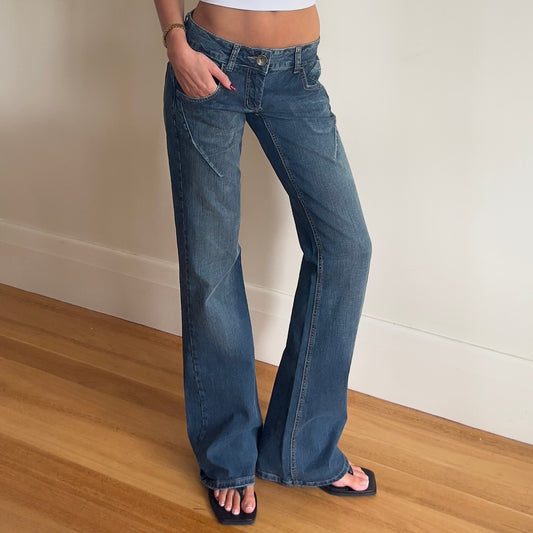 low rise flared denim jeans