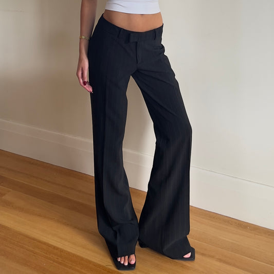 black pinstripe trousers