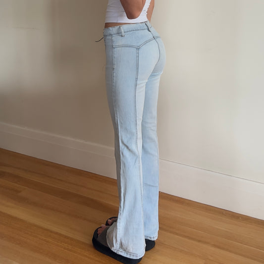 lace-up flared denim jeans