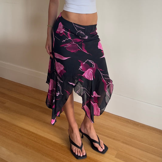 low rise floral midi skirt