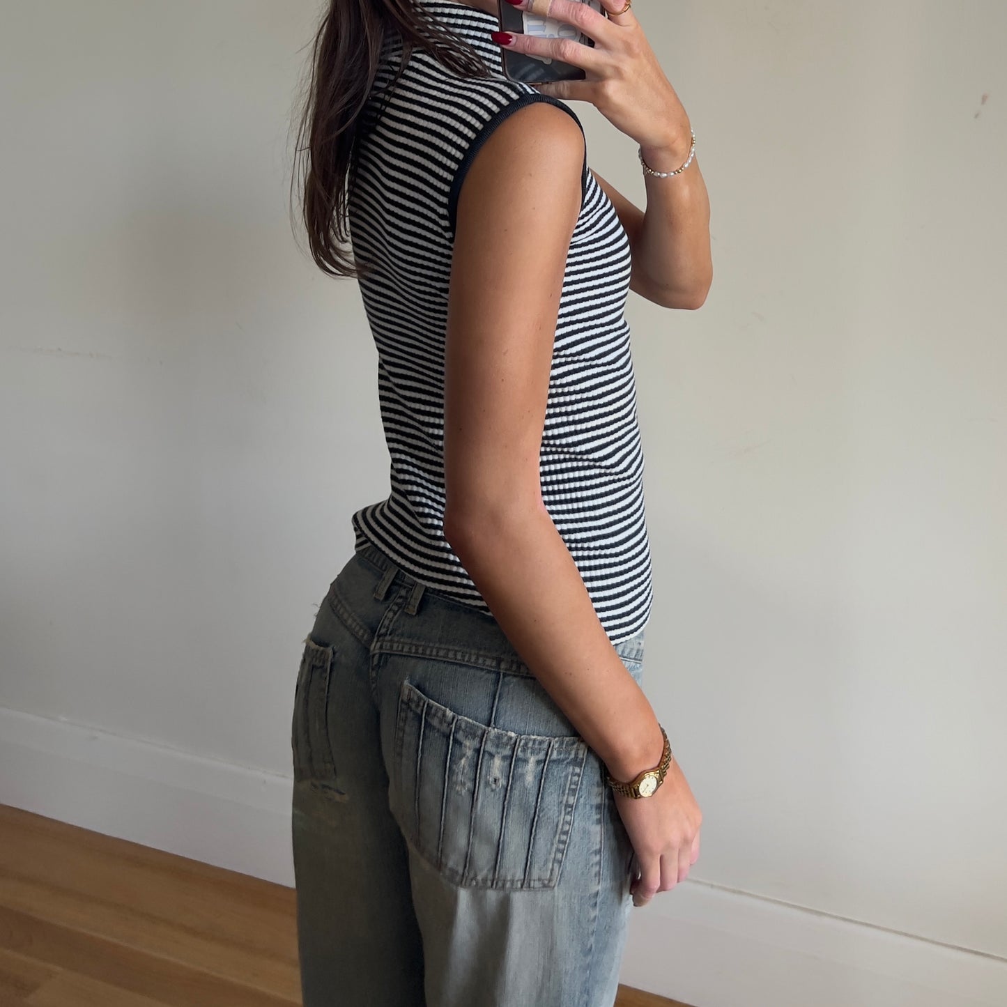 stripe turtle neck tank