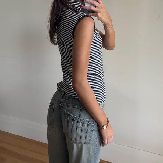 stripe turtle neck tank