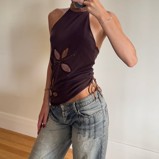 brown floral halter top