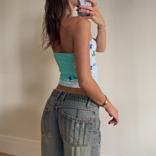 California graphic strapless top