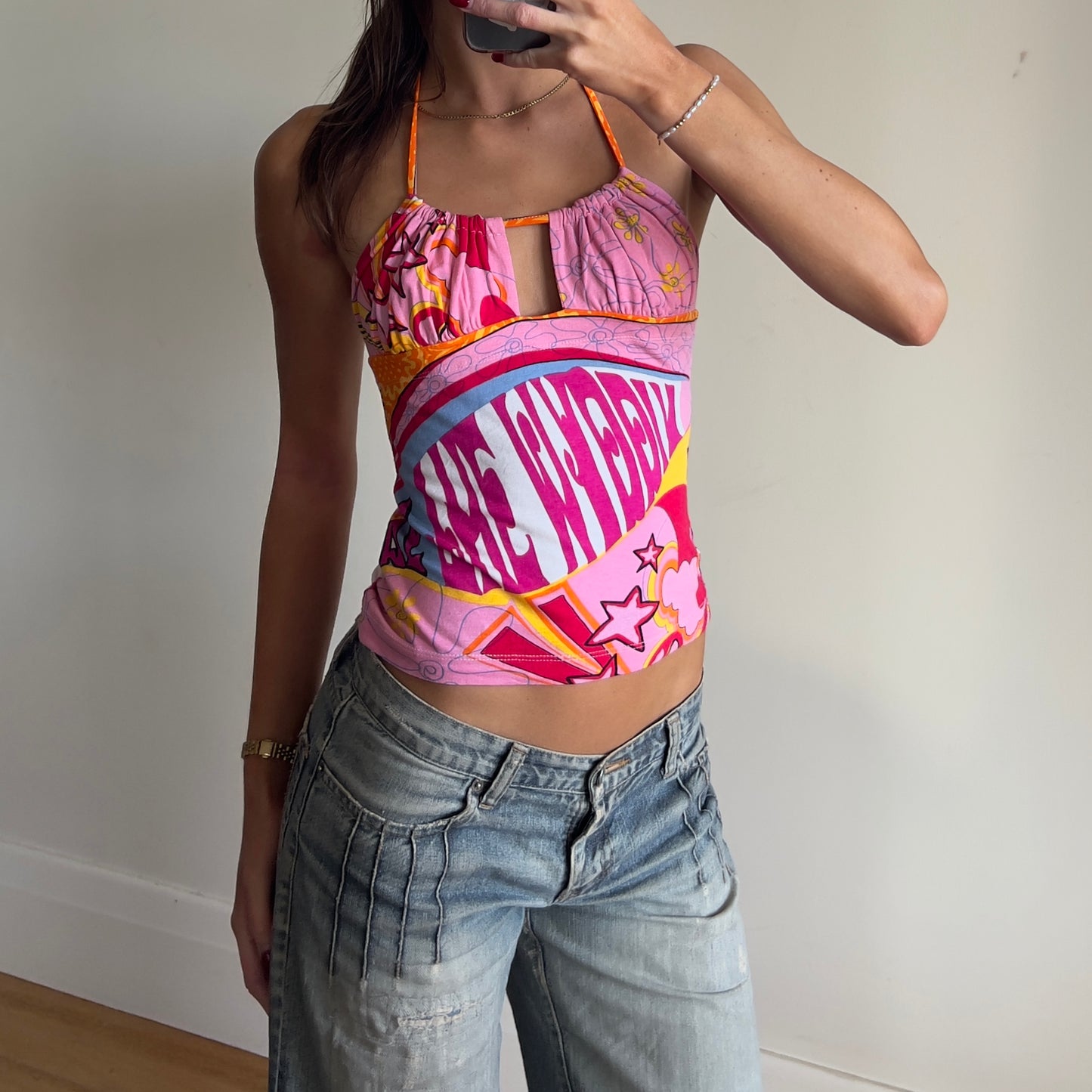 y2k graphic halter top