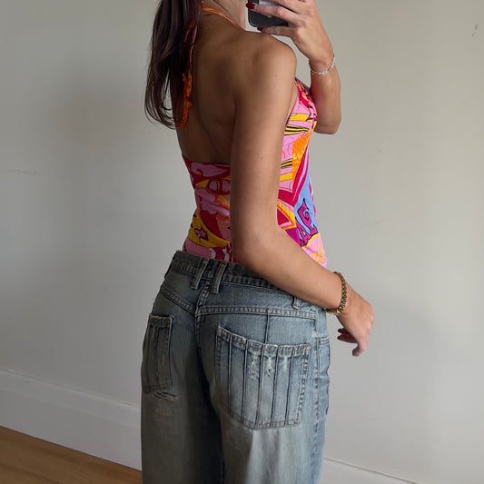 y2k graphic halter top