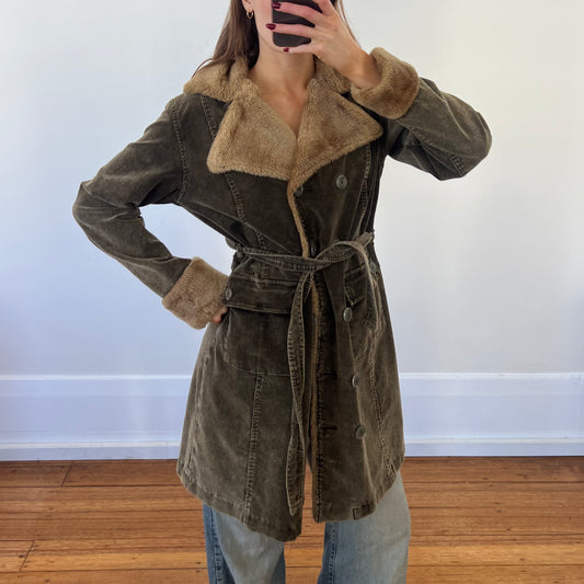 olive corduroy trench coat