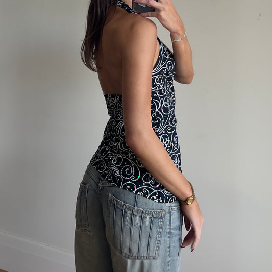graphic print halter top