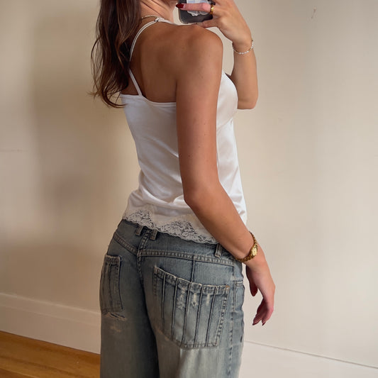 silky white lace trim cami