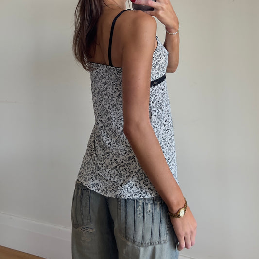 black lace trim floral cami