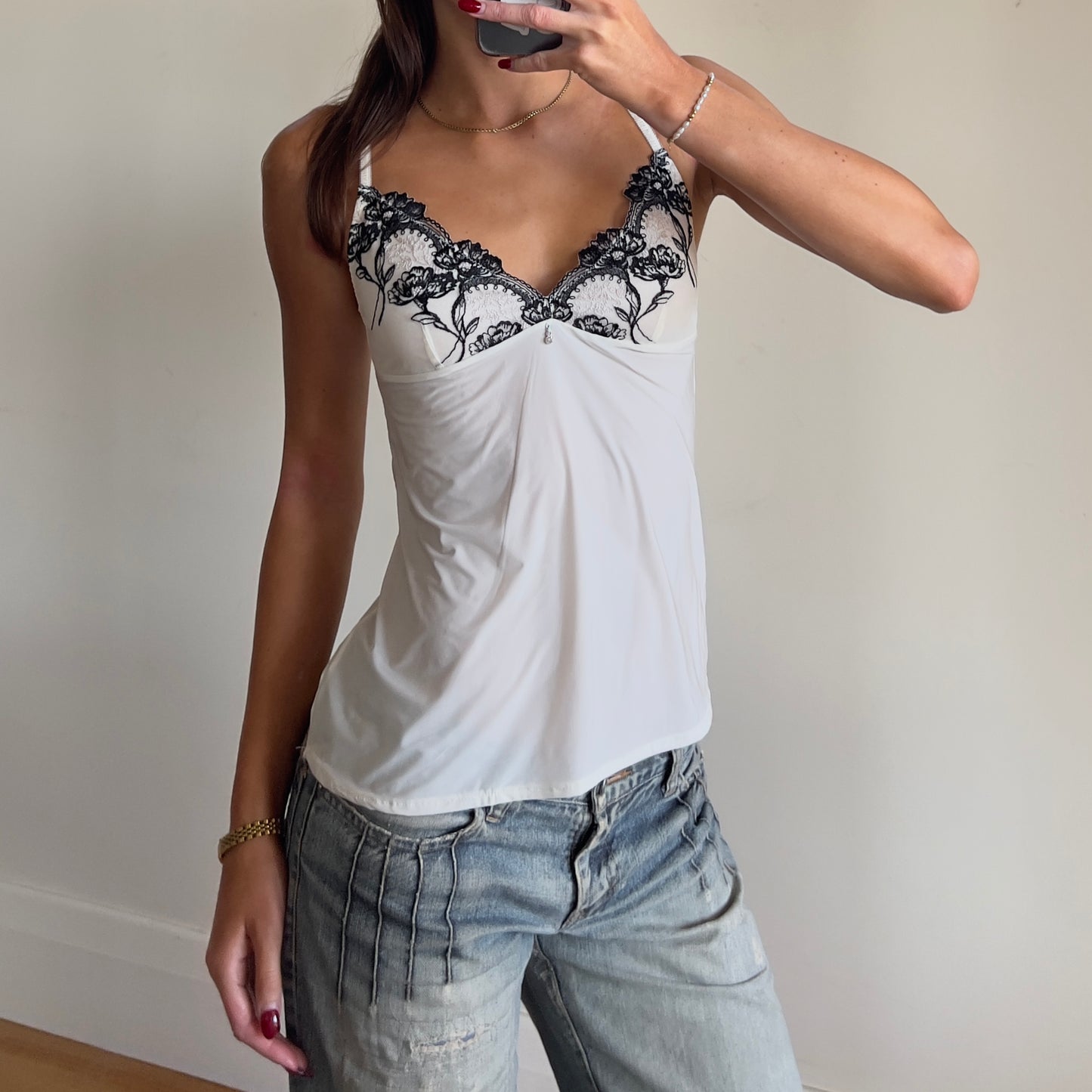 white & black lace cami