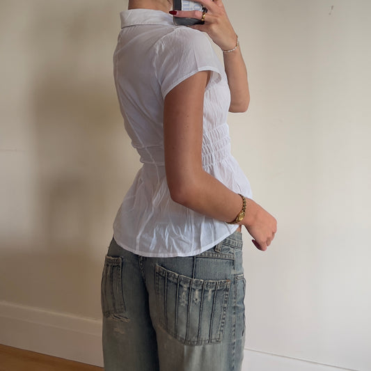 white reworked ruched shirt