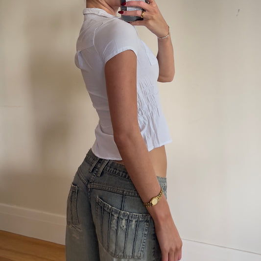 white reworked ruched shirt