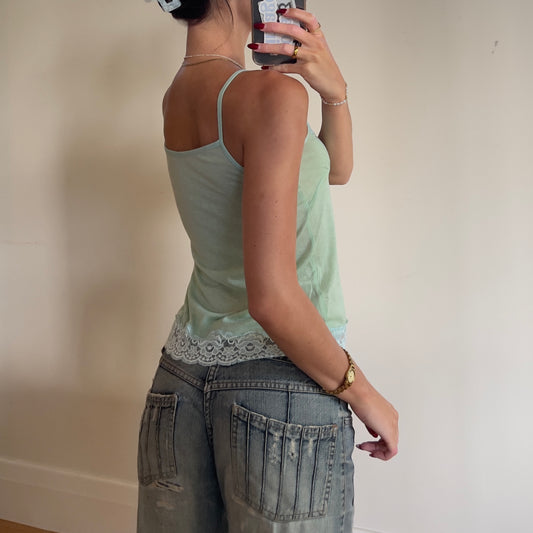 green lace trim cami