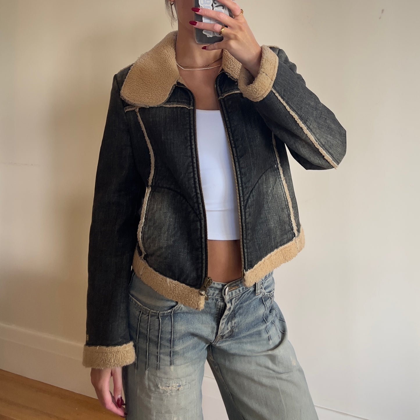 90s winter denim zip-up jacket