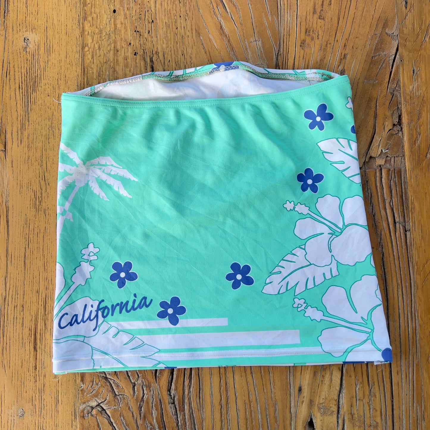 California graphic strapless top