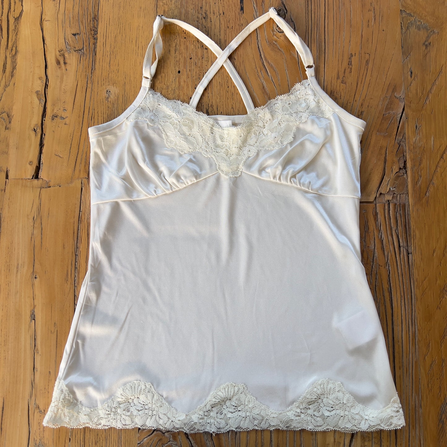 silky white lace trim cami