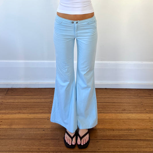 blue linen/cotton flared pants
