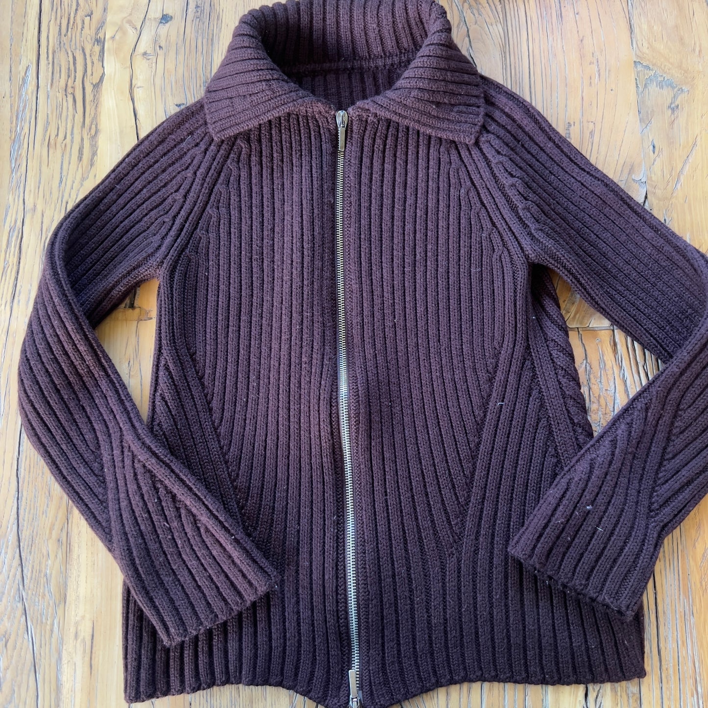 maroon zip-up knit