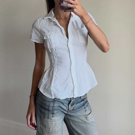 white reworked ruched shirt