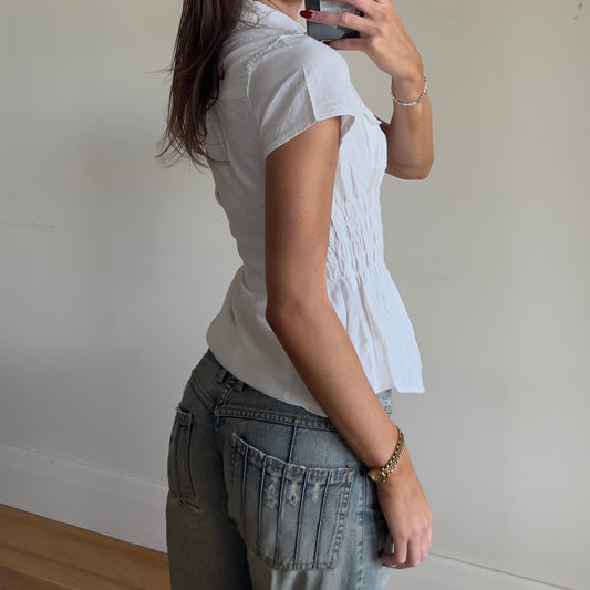white reworked ruched shirt