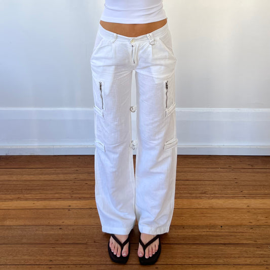 white linen cargo pants