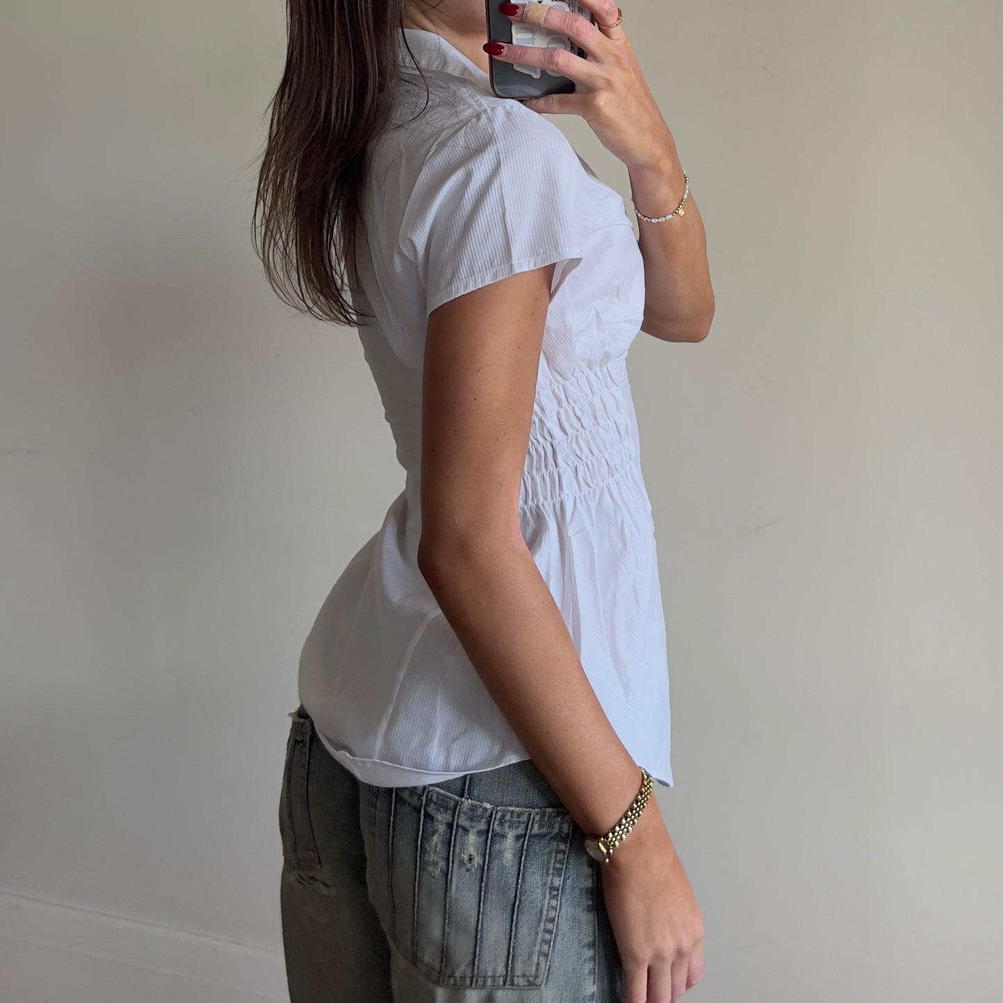 white reworked ruched shirt