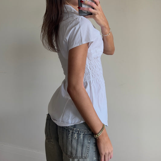 white reworked ruched shirt