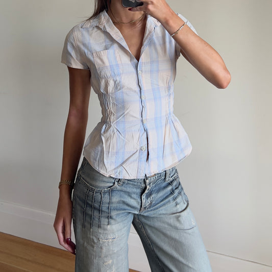 plaid reworked ruched shirt