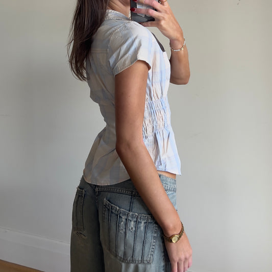 plaid reworked ruched shirt