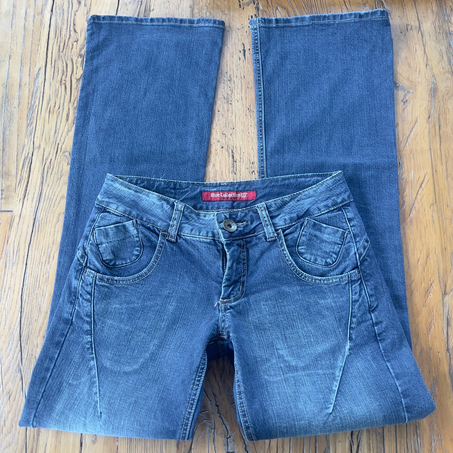 low rise flared denim jeans