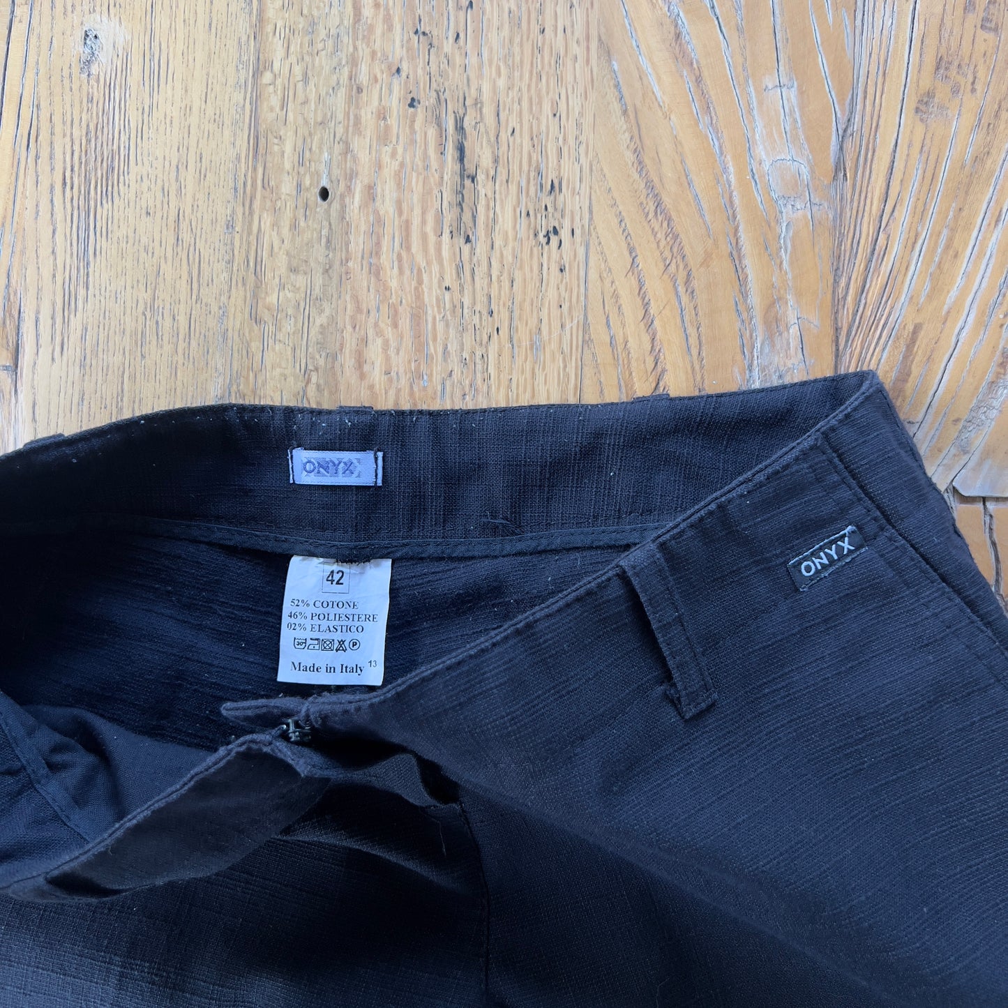 low rise black flared trousers
