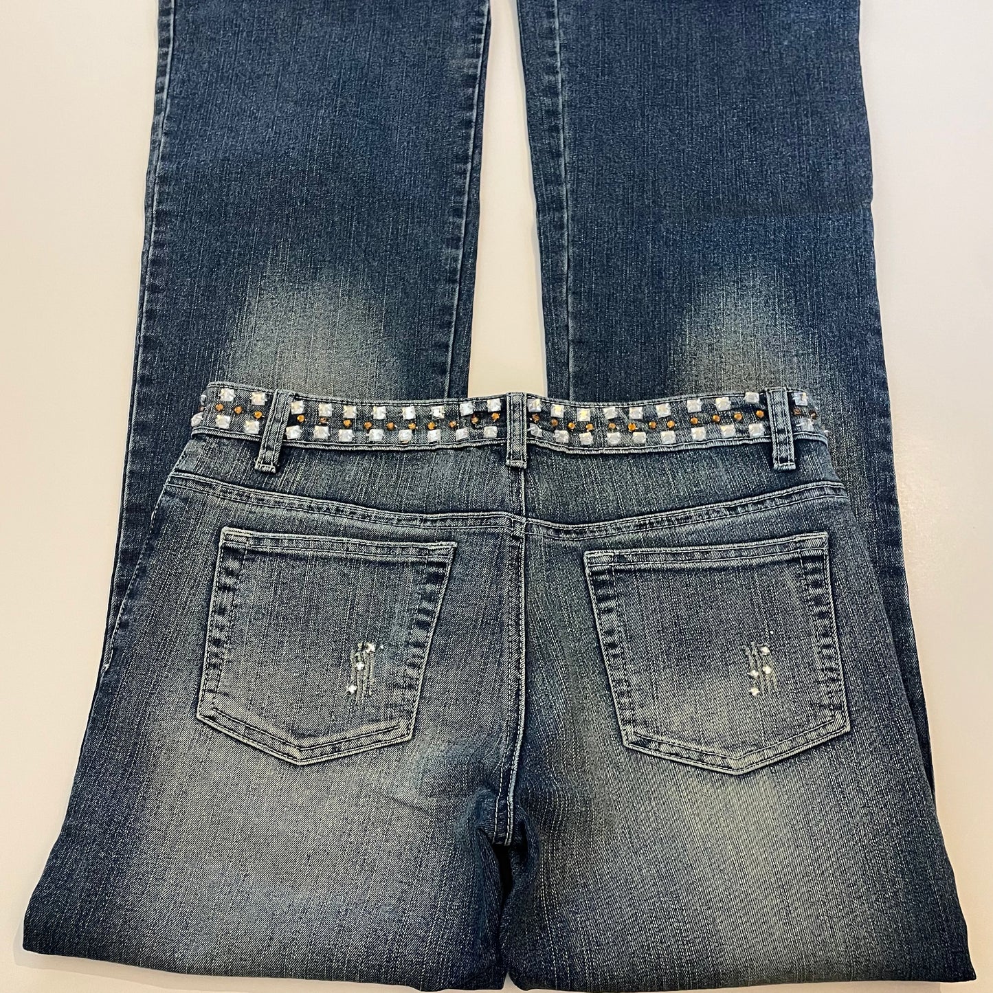 y2k bedazzled low rise flared jeans