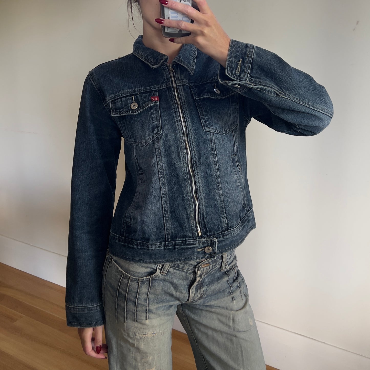 zip-up denim jacket