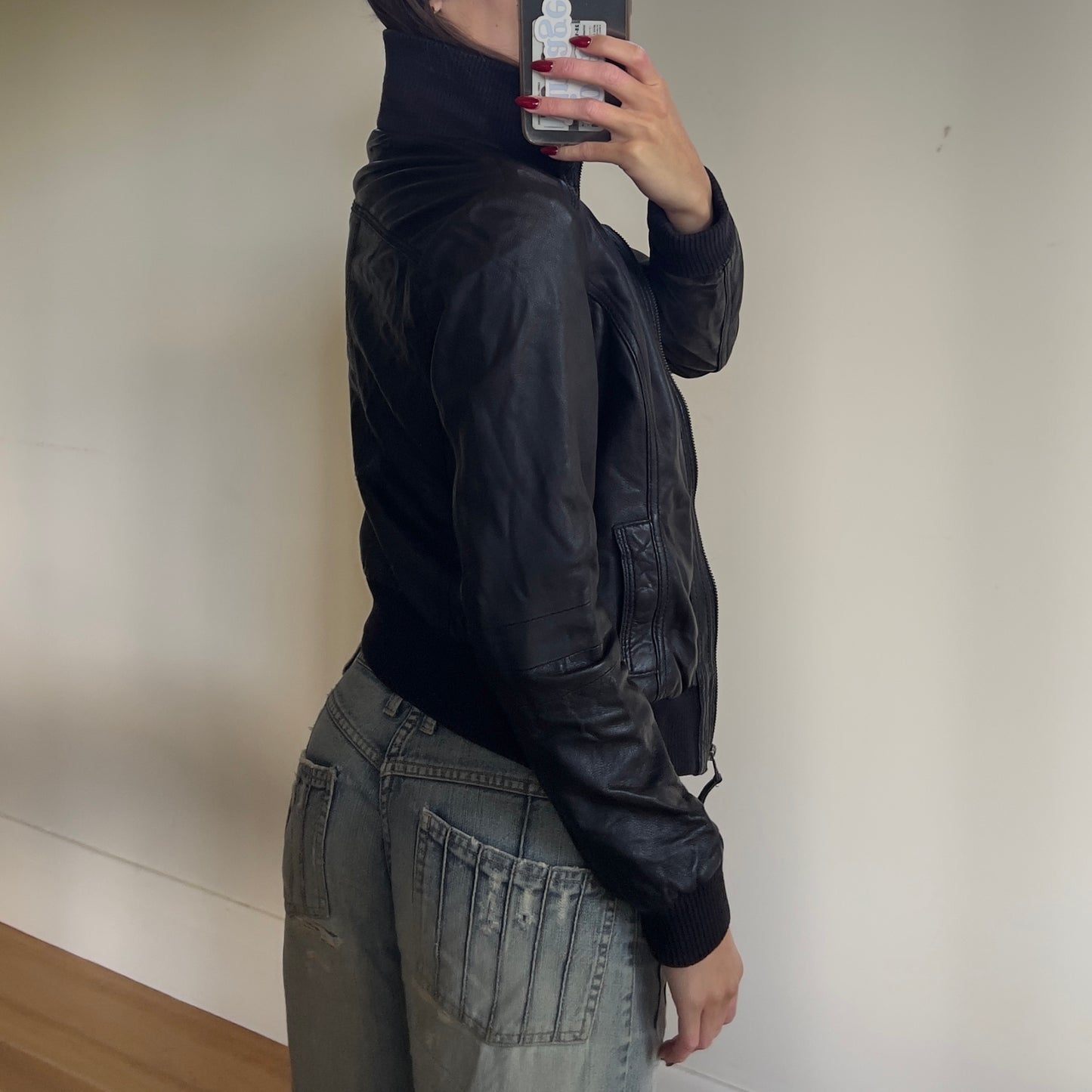 black leather jacket