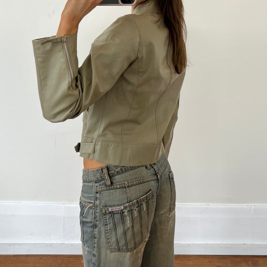 sage grey utility leather jacket