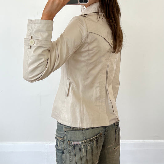cream leather trench-style jacket