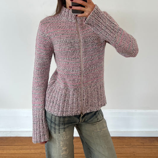 multi-coloured zip-up wool knit