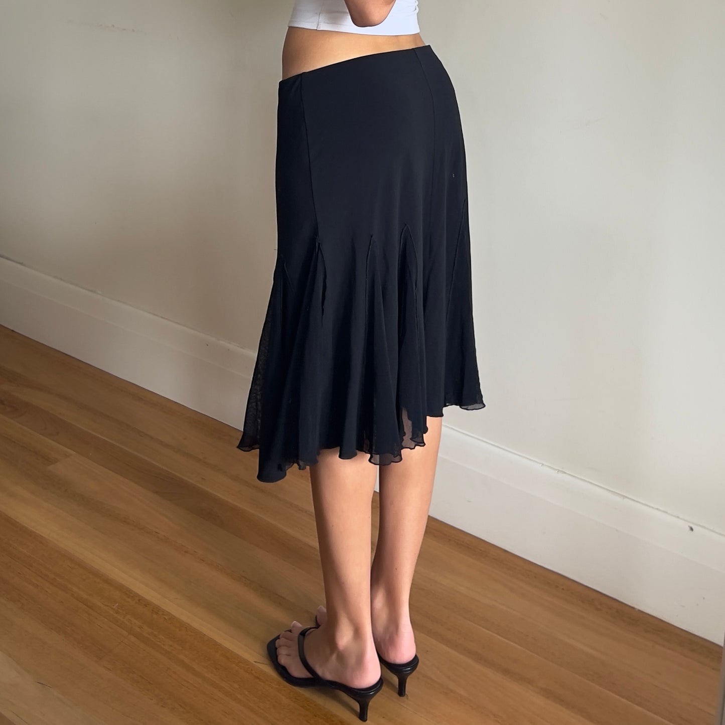 black frilly midi skirt