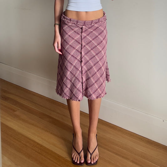 wool plaid midi skirt