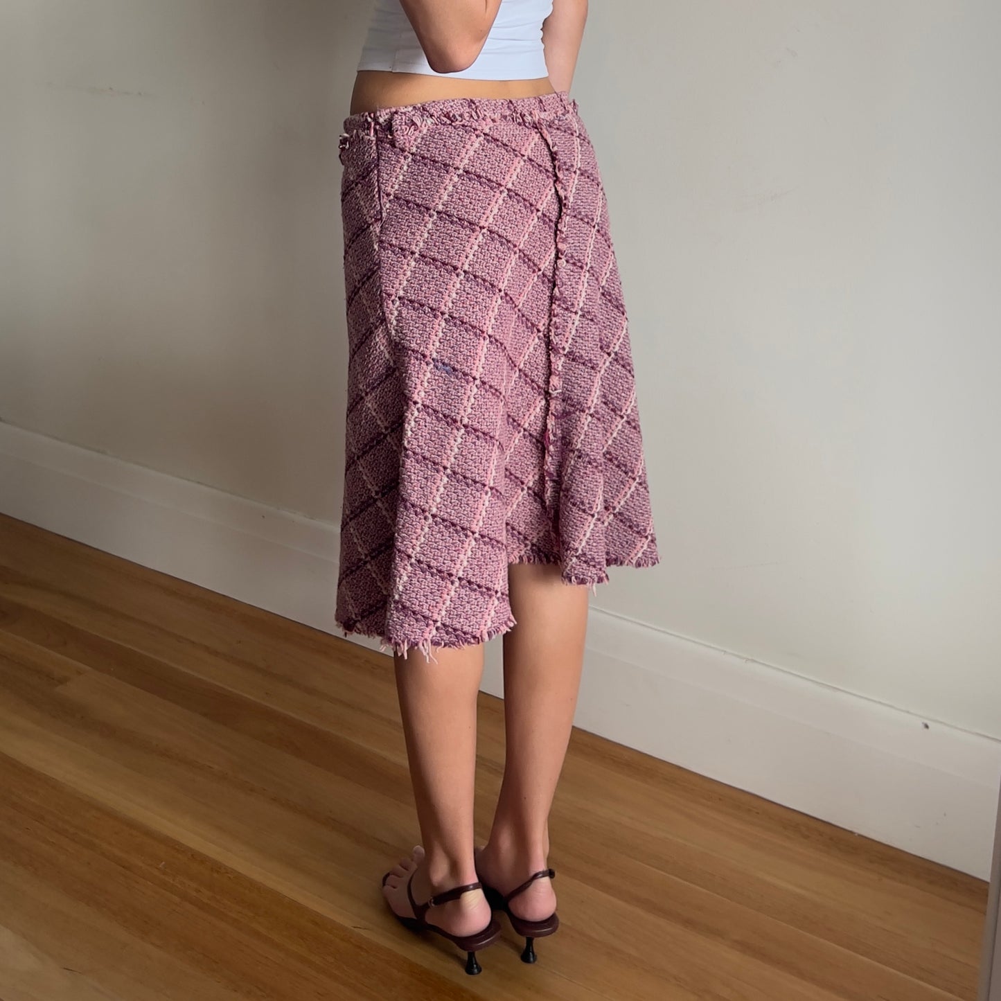 wool plaid midi skirt