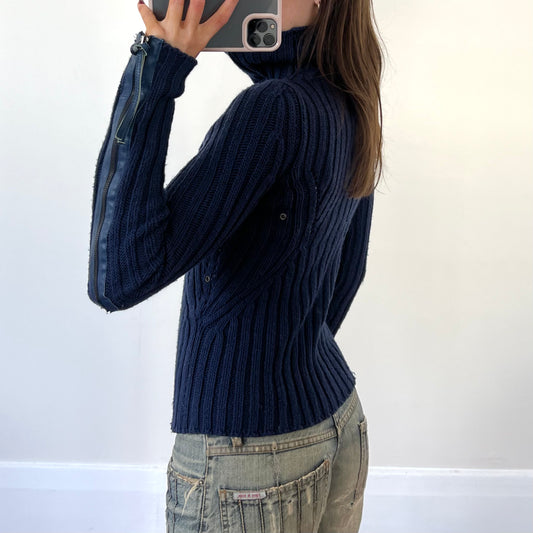 navy zip-up wool knit