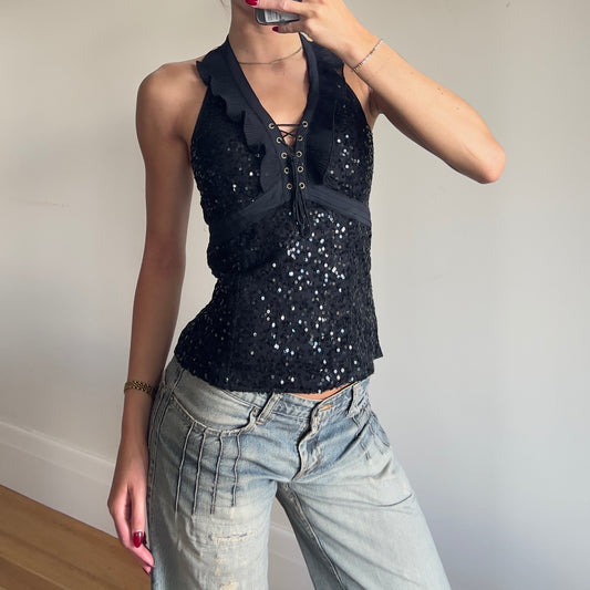 black sequin halter
