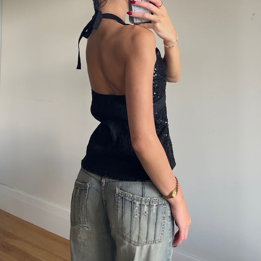 black sequin halter