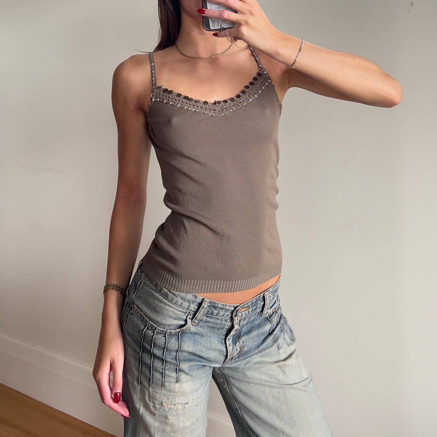 khaki cami top