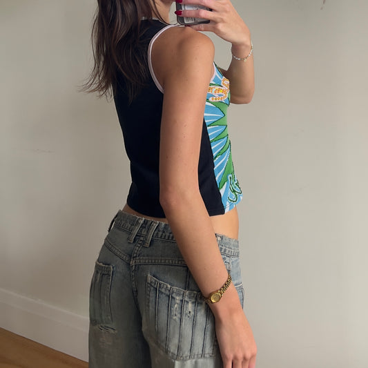 graphic sequin beaded tank top