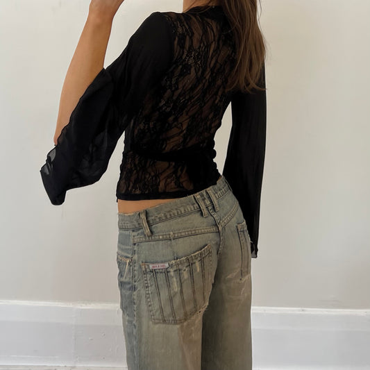black sheer lace wrap top